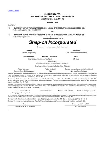 Miniature Snap-on 10-Q Rapport trimestriel 2019 