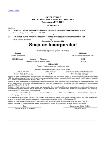 Miniature Snap-on 10-Q Rapport trimestriel 2020 