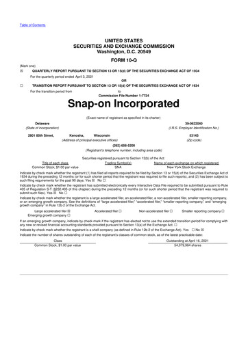 Miniature Snap-on 10-Q Rapport trimestriel 2021 