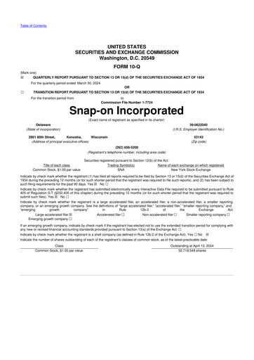 Miniature Snap-on 10-Q Rapport trimestriel 2024 