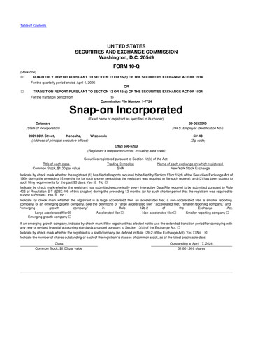 Thumbnail Snap-on 10-Q Quarterly Report FY 