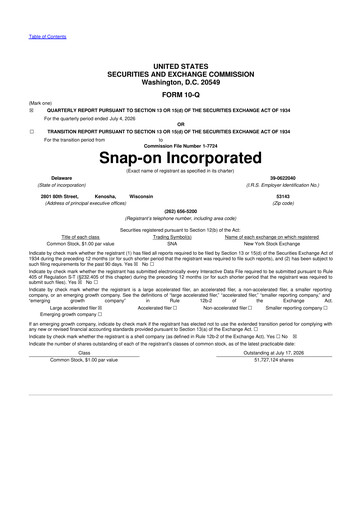 Miniature Snap-on 10-Q Rapport trimestriel 2026 