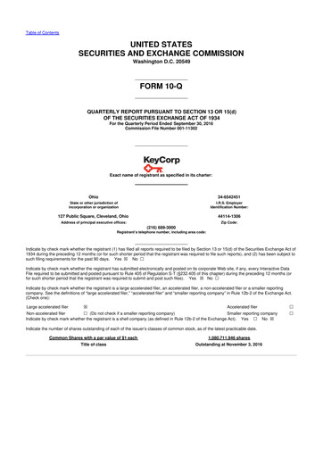 Miniature KeyCorp (KeyBank) 10-Q Rapport trimestriel 2016 