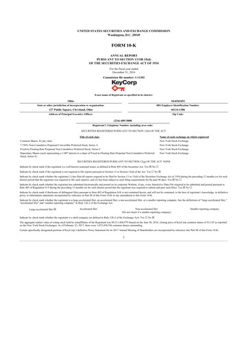 Miniature KeyCorp (KeyBank) 10-K Rapport annuel 2016