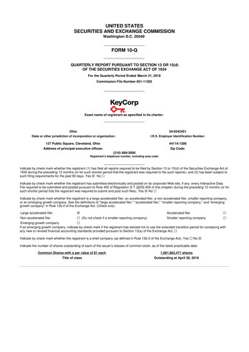 Miniature KeyCorp (KeyBank) 10-Q Rapport trimestriel 2018 