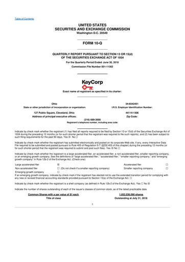 Miniature KeyCorp (KeyBank) 10-Q Rapport trimestriel 2018 