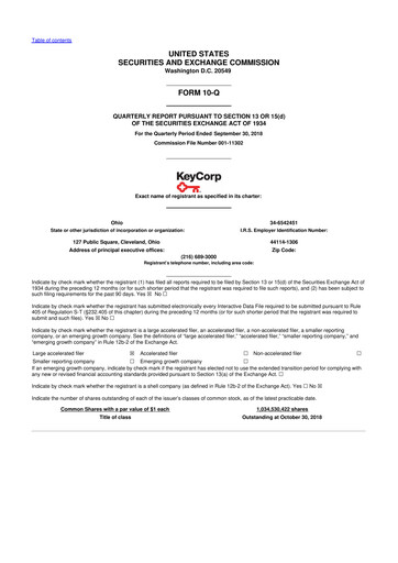 Miniature KeyCorp (KeyBank) 10-Q Rapport trimestriel 2018 