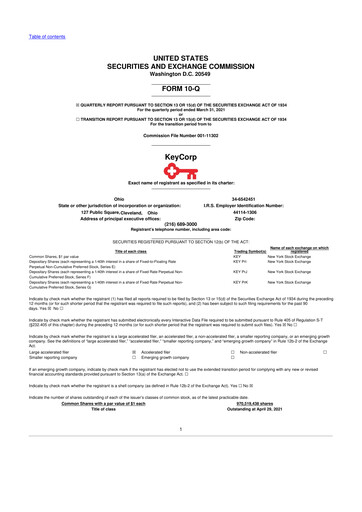 Miniature KeyCorp (KeyBank) 10-Q Rapport trimestriel  