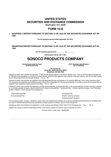 Thumbnail Sonoco 10-Q Quarterly Report FY2018 