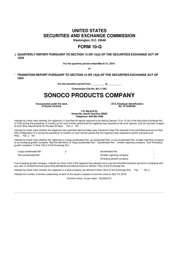 Thumbnail Sonoco 10-Q Quarterly Report FY2019 