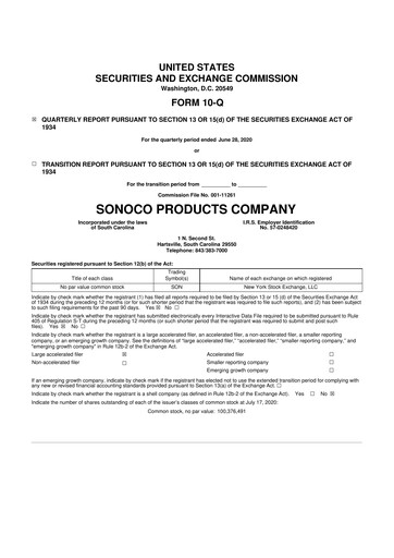 Thumbnail Sonoco 10-Q Quarterly Report FY2020 