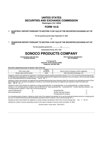 Thumbnail Sonoco 10-Q Quarterly Report FY2020 