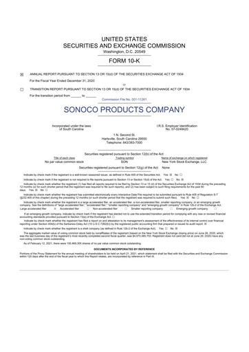 Thumbnail Sonoco 10-K Annual Report 2020