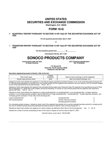 Thumbnail Sonoco 10-Q Quarterly Report FY2021 