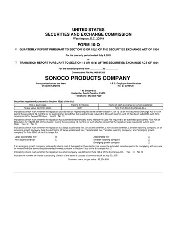 Thumbnail Sonoco 10-Q Quarterly Report FY2021 
