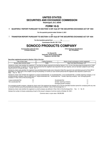 Thumbnail Sonoco 10-Q Quarterly Report FY2021 