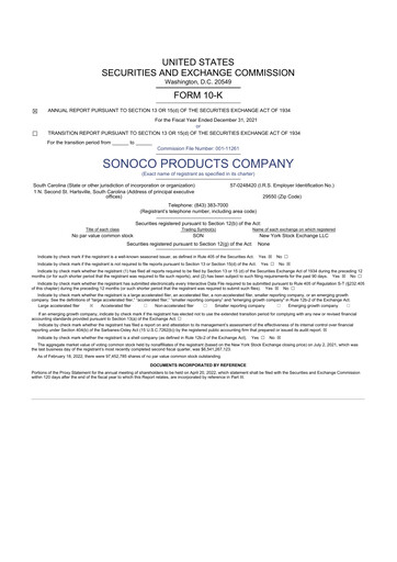 Thumbnail Sonoco 10-K Annual Report 2021