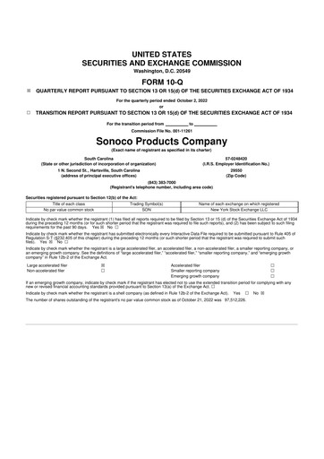 Thumbnail Sonoco 10-Q Quarterly Report FY2022 
