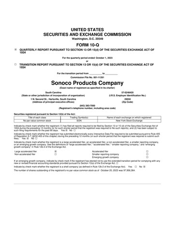 Thumbnail Sonoco 10-Q Quarterly Report FY2023 