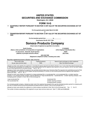Thumbnail Sonoco 10-Q Quarterly Report FY 