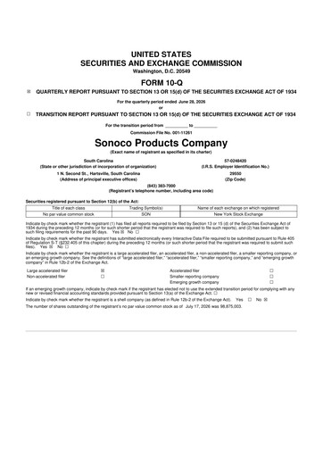 Miniature Sonoco 10-Q Rapport trimestriel 2026 