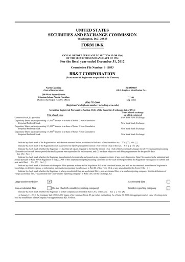 Miniature Truist Financial Corporation 10-K Rapport annuel 2012