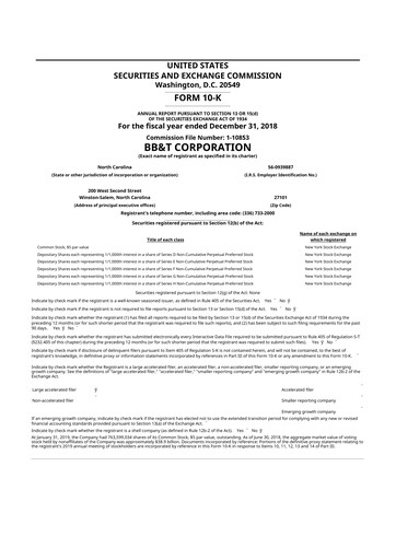 Miniature Truist Financial Corporation 10-K Rapport annuel 2018