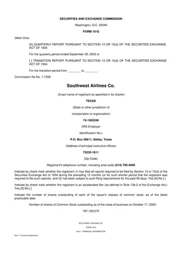 Thumbnail Southwest Airlines 10-Q Quarterly Report FY 
