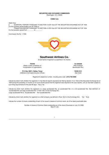 Thumbnail Southwest Airlines 10-Q Quarterly Report FY 