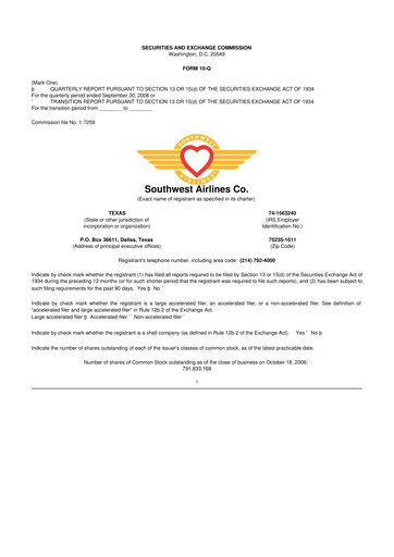 Thumbnail Southwest Airlines 10-Q Quarterly Report FY 
