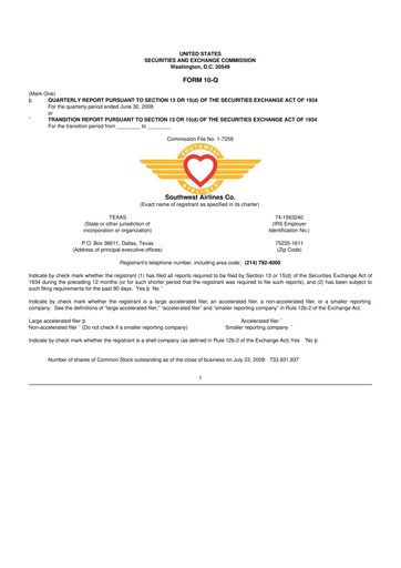 Thumbnail Southwest Airlines 10-Q Quarterly Report FY 