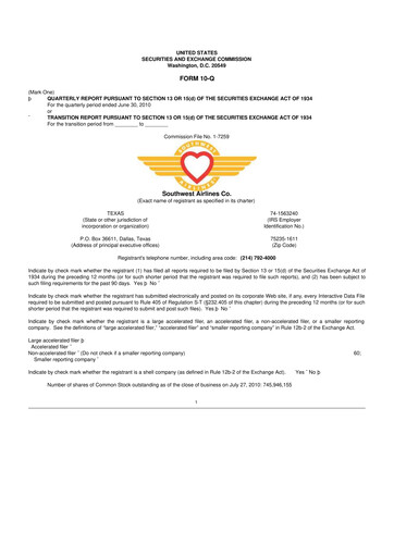 Thumbnail Southwest Airlines 10-Q Quarterly Report FY2010 