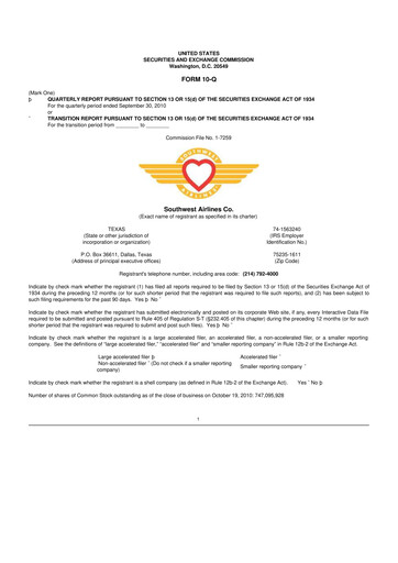 Thumbnail Southwest Airlines 10-Q Quarterly Report FY 