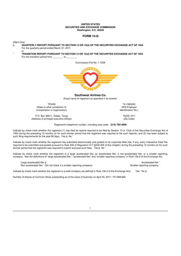 Thumbnail Southwest Airlines 10-Q Quarterly Report FY2011 