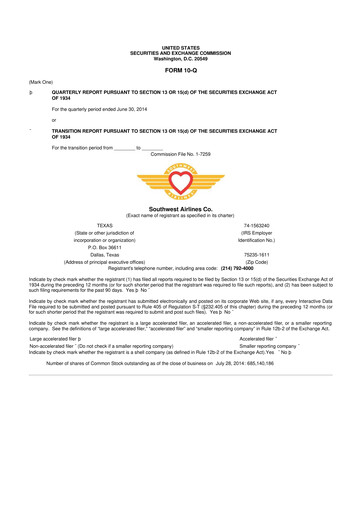 Thumbnail Southwest Airlines 10-Q Quarterly Report FY2014 