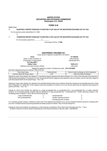 Thumbnail Southwest Airlines 10-Q Quarterly Report FY2022 