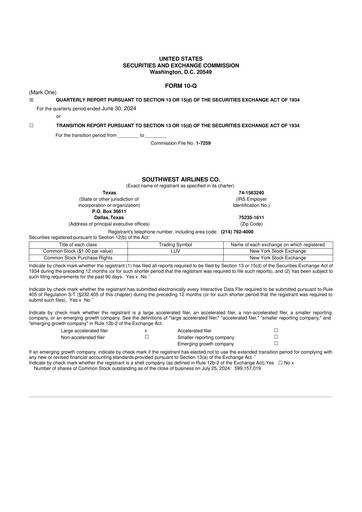 Thumbnail Southwest Airlines 10-Q Quarterly Report FY2024 
