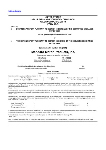 Miniature Standard Motor Products 10-Q Rapport trimestriel  