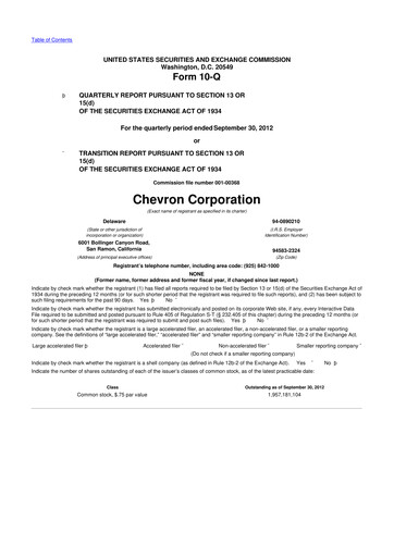 Thumbnail Chevron 10-Q Quarterly Report FY2012 