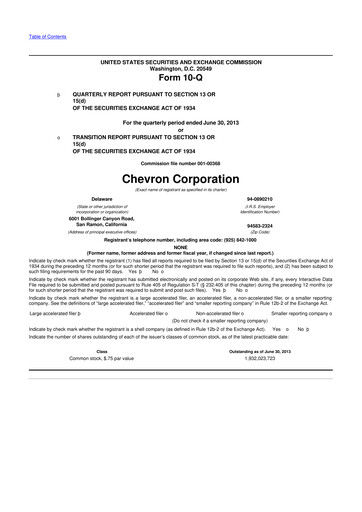 Thumbnail Chevron 10-Q Quarterly Report FY2013 