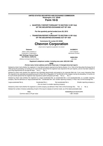 Thumbnail Chevron 10-Q Quarterly Report FY2015 