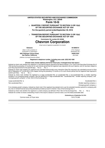 Thumbnail Chevron 10-Q Quarterly Report FY2018 