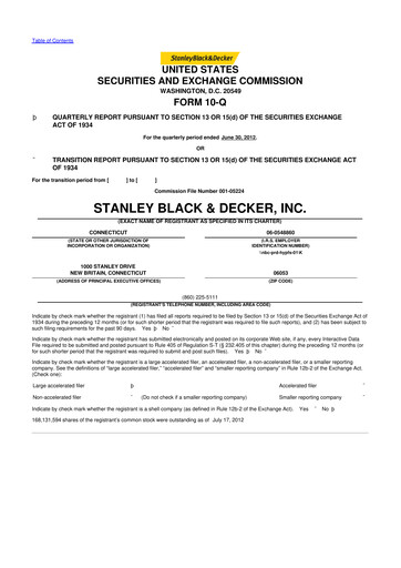 Thumbnail Stanley Black & Decker

 10-Q Quarterly Report FY2012 