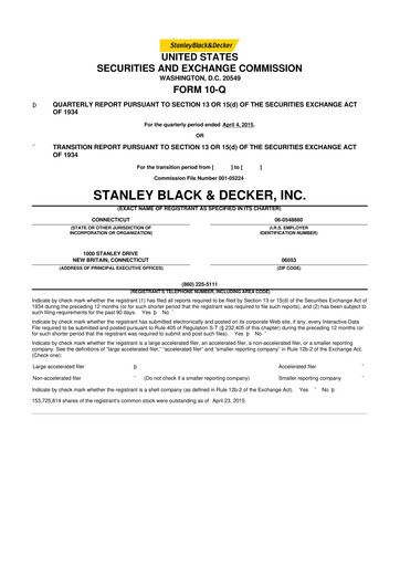 Thumbnail Stanley Black & Decker

 10-Q Quarterly Report FY2015 