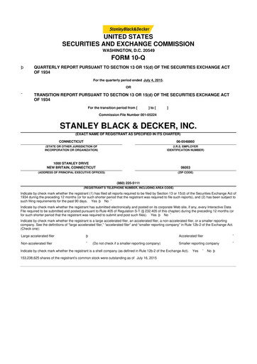 Thumbnail Stanley Black & Decker

 10-Q Quarterly Report FY2015 