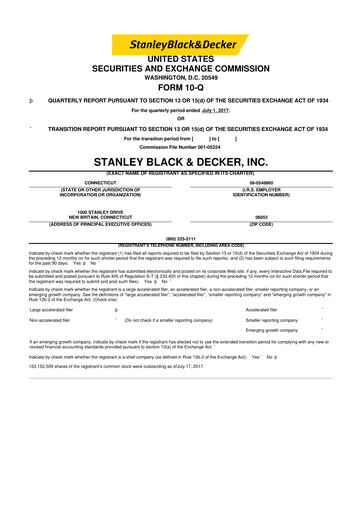 Thumbnail Stanley Black & Decker

 10-Q Quarterly Report FY2016 