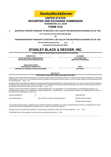 Thumbnail Stanley Black & Decker

 10-Q Quarterly Report FY2018 