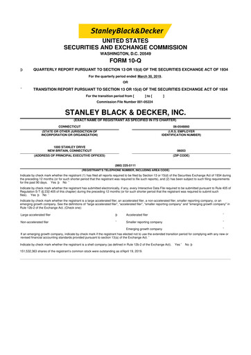 Thumbnail Stanley Black & Decker

 10-Q Quarterly Report FY2019 