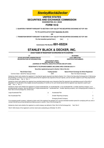 Thumbnail Stanley Black & Decker

 10-Q Quarterly Report FY2019 