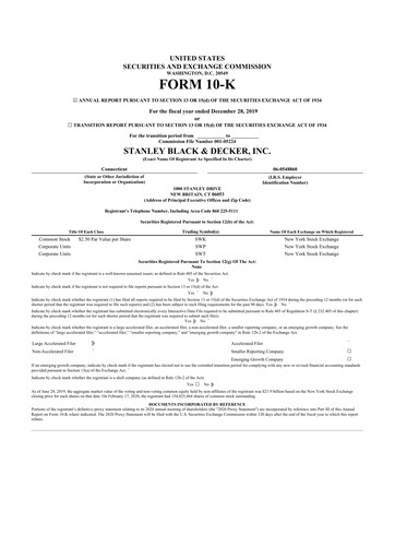 Thumbnail Stanley Black & Decker

 10-K Annual Report 2019